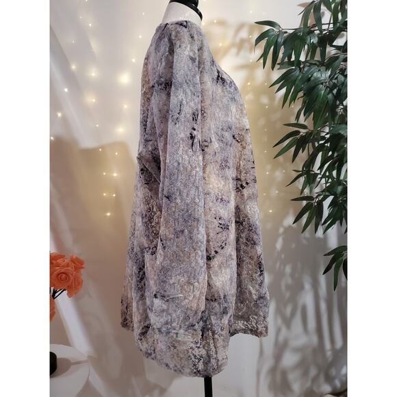LOGO by Lori Goldstein Floral Tie Dye Sheer Lace Top Womens Size 5X Long Sleeve - Picture 3 of 11